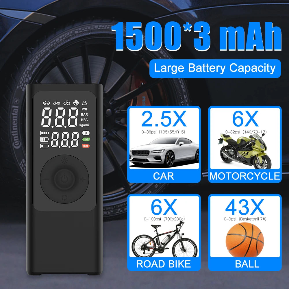 Car Tire Inflator Electric Air Compressor Digital Cordless Corded Portable Rechargeable SOS Light Emergency Auto Vehicle Pump