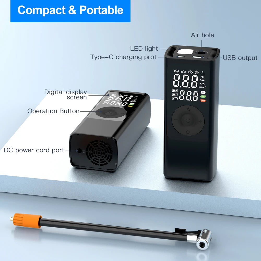Car Tire Inflator Electric Air Compressor Digital Cordless Corded Portable Rechargeable SOS Light Emergency Auto Vehicle Pump