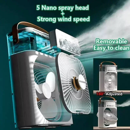 3-in-1 Portable Air Conditioner and Fan with LED Night Light and Humidifier for Home and Office Use